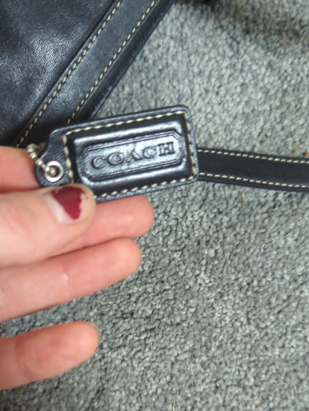 Coach Black Leather Shoulder Bag with Silver Hardware And White Stitching - Picture 10 of 10